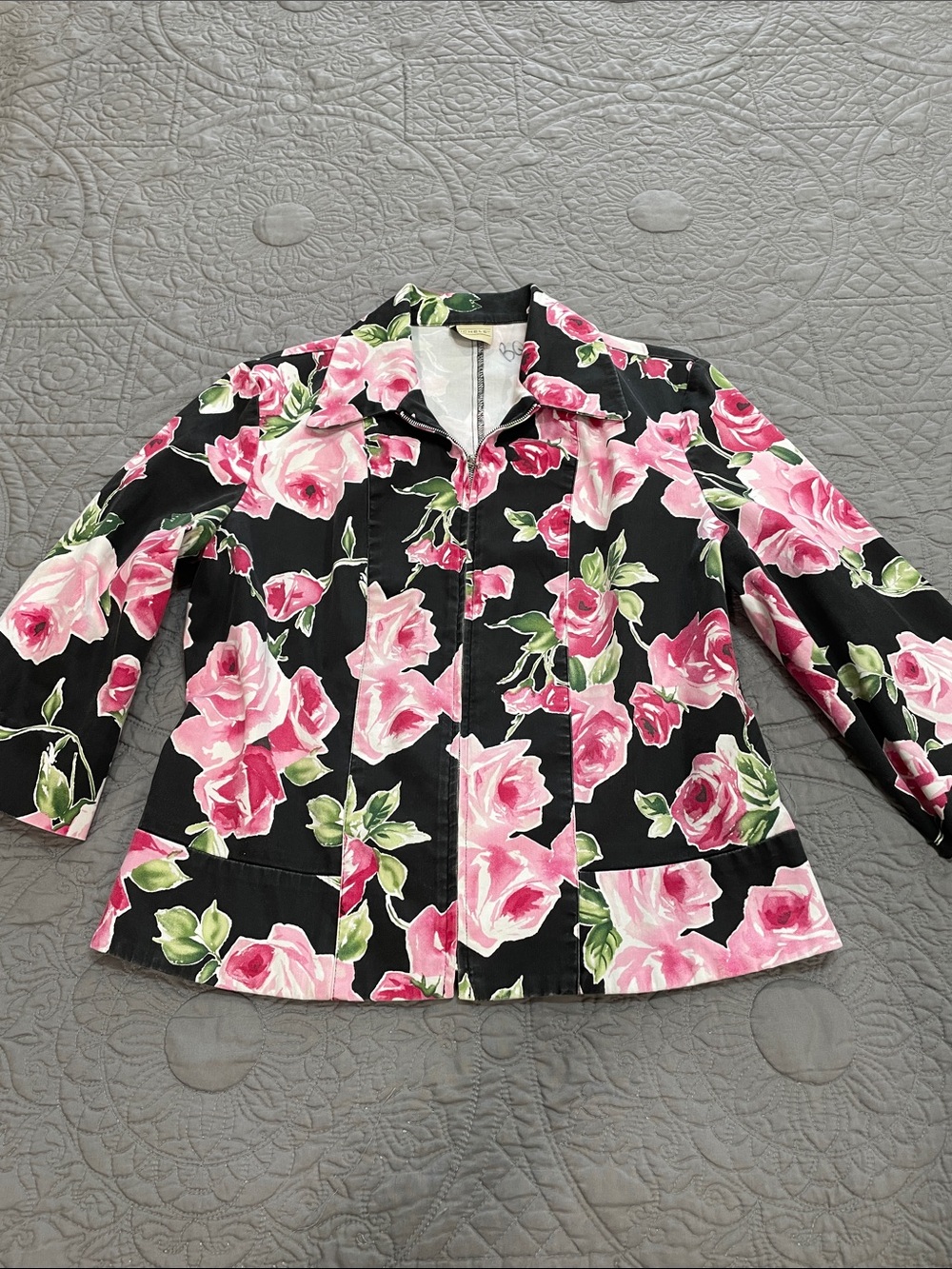 Michele Black Pink Rose Print jacket M